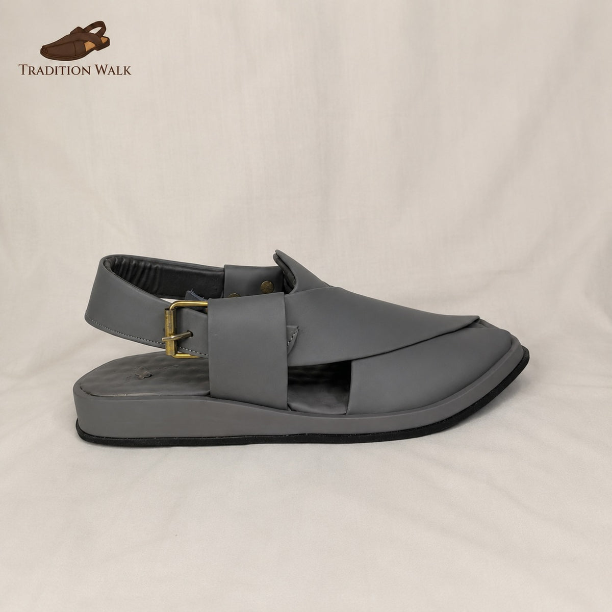 Gray Ghoom Silaye Premium Handmade Peshawari Chappal
