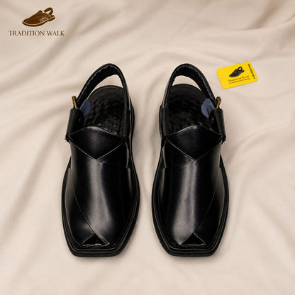 Tradition Walk Black Ghoom Silaye Handmade Peshawari Chappal