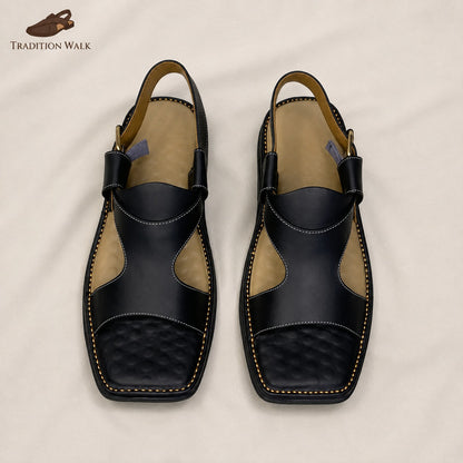 Black Panjidar Chappal – Premium Traditional Peshawari Footwear
