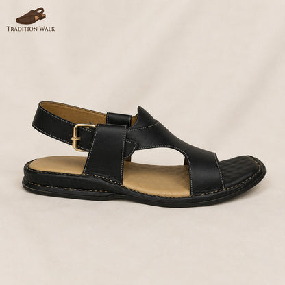 Black Panjidar Chappal – Premium Traditional Peshawari Footwear