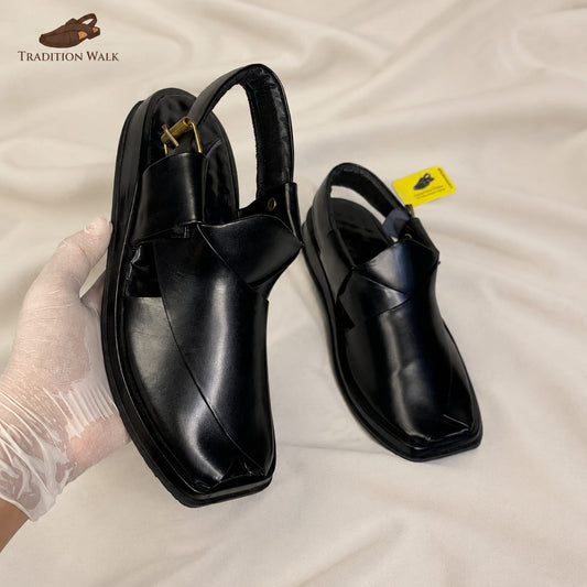Tradition Walk Black Ghoom Silaye Handmade Peshawari Chappal
