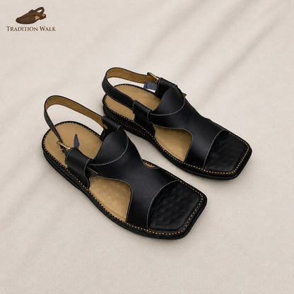 Black Panjidar Chappal – Premium Traditional Peshawari Footwear