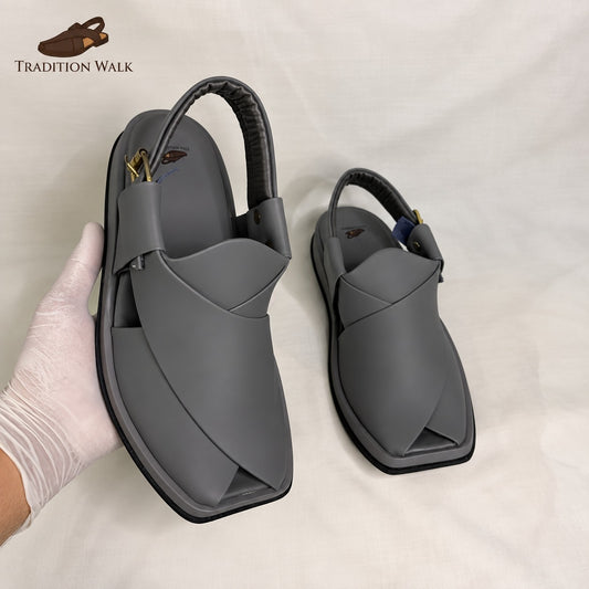 Gray Ghoom Silaye Premium Handmade Peshawari Chappal