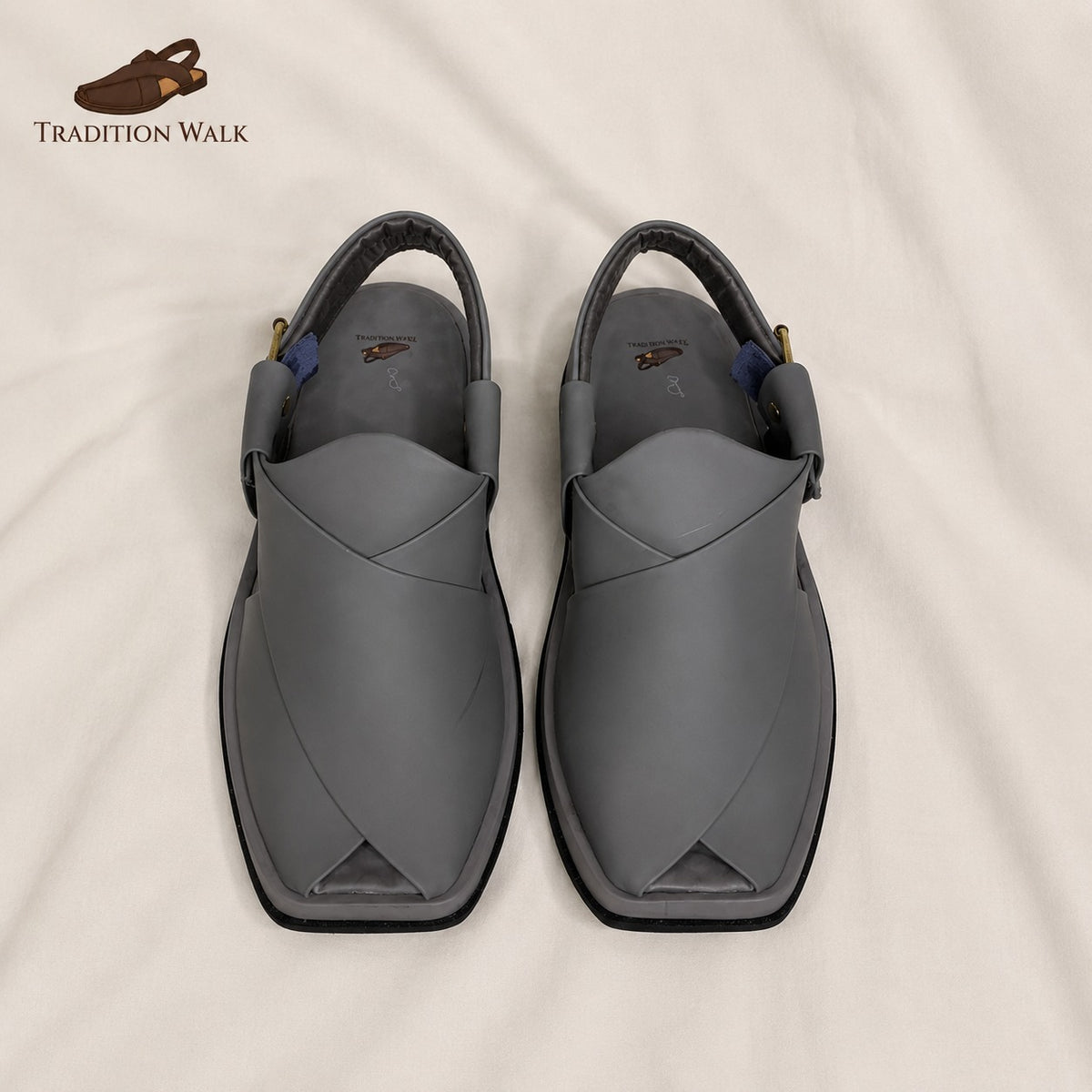 Gray Ghoom Silaye Premium Handmade Peshawari Chappal
