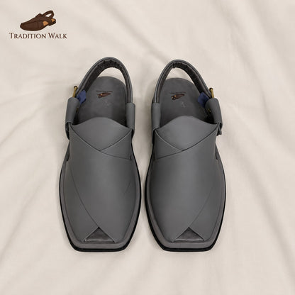 Gray Ghoom Silaye Premium Handmade Peshawari Chappal