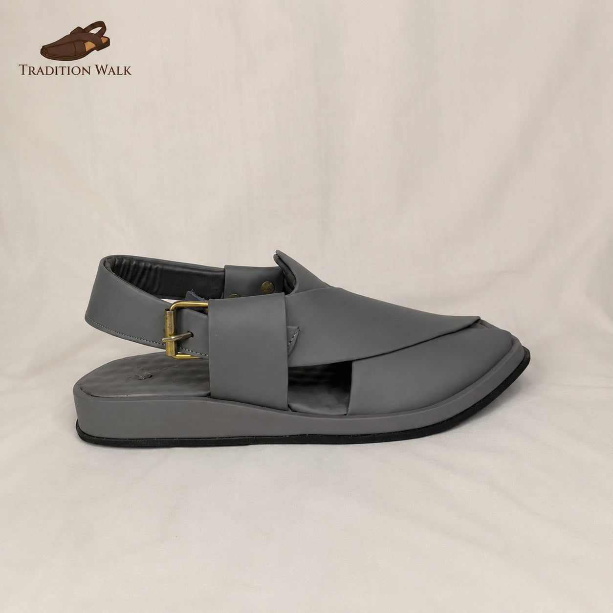 Gray Ghoom Silaye Premium Handmade Peshawari Chappal