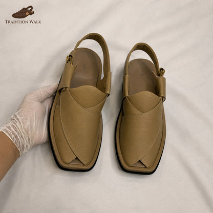 Light Brown Ghoom Silai Peshawari Chappal – Premium Traditional Leather